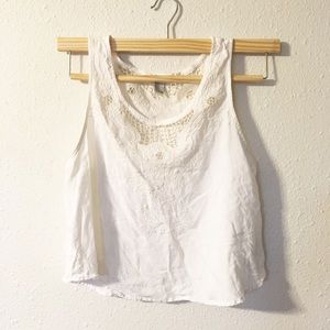 White embroidered crop top